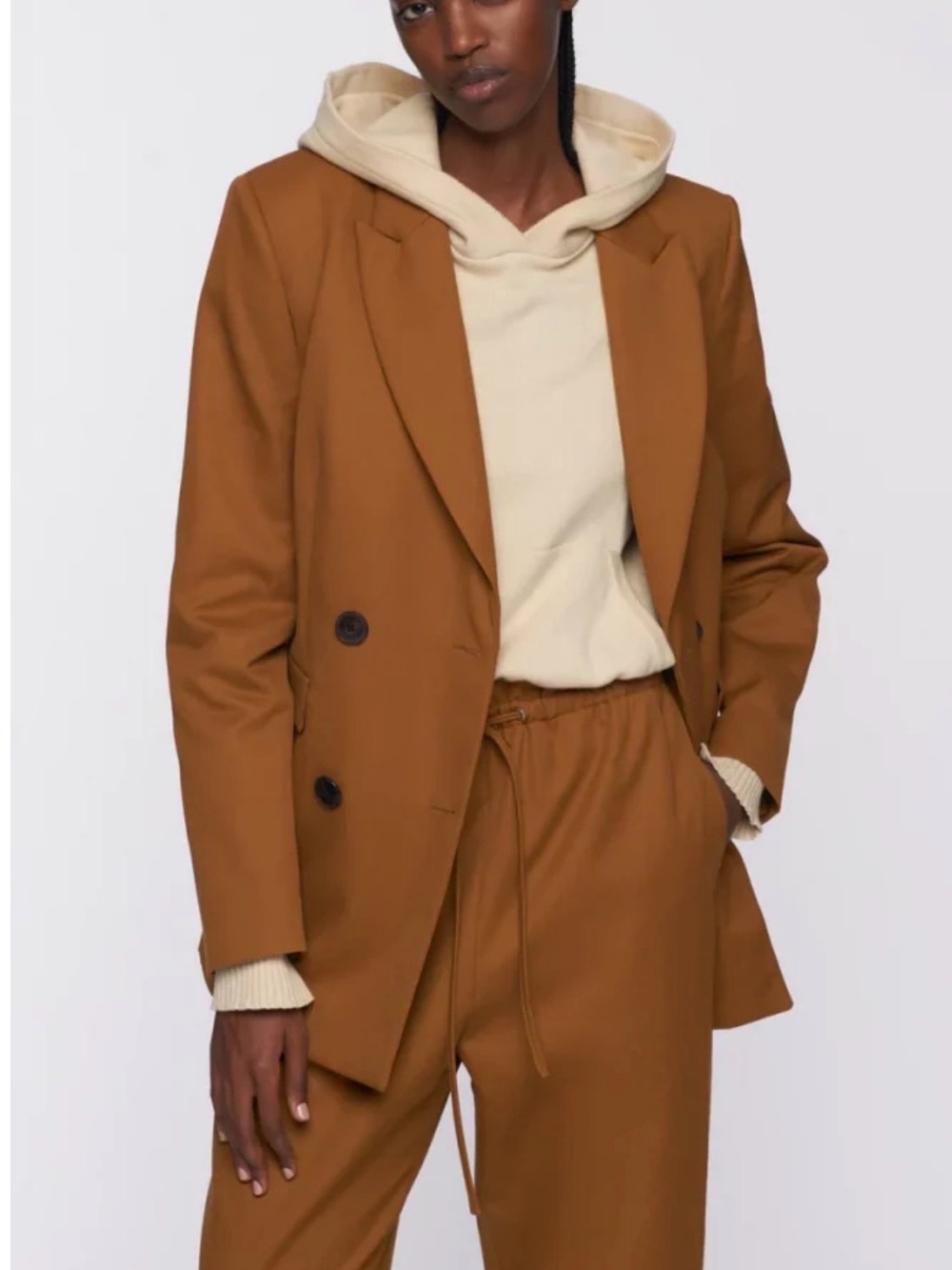 Kotn Double Breasted Cotton Blazer Ochre Camel Small
